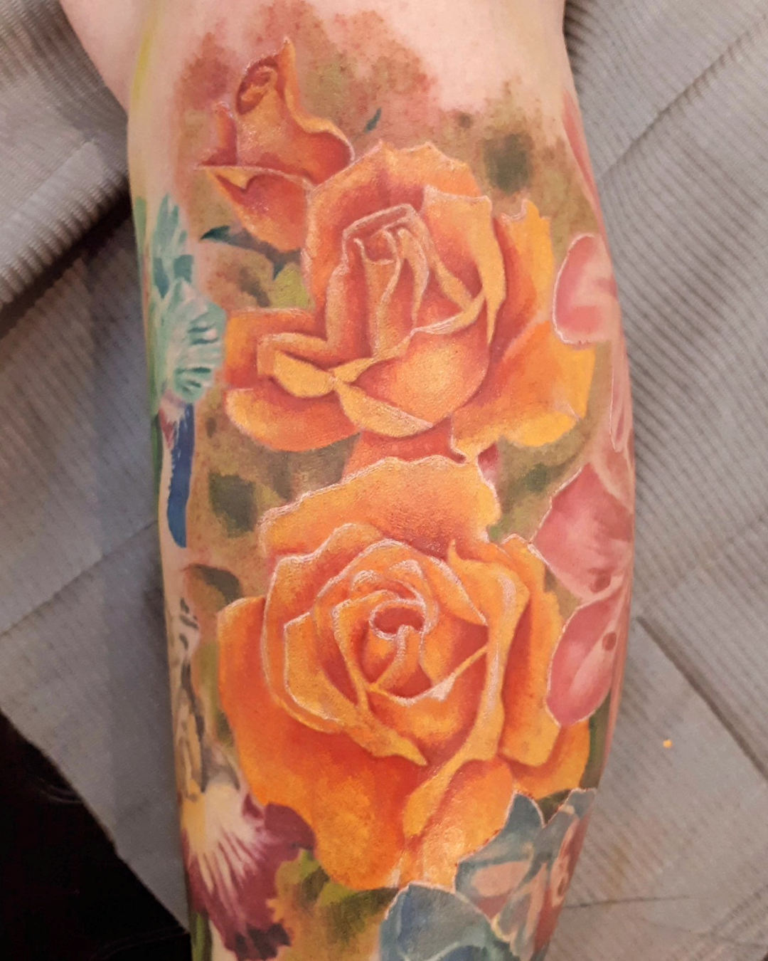Healed Roses on Fresh Background — Clay Walker Tattoo
