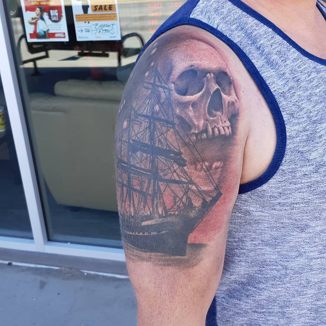 Skull add on to Ship — Clay Walker Tattoo