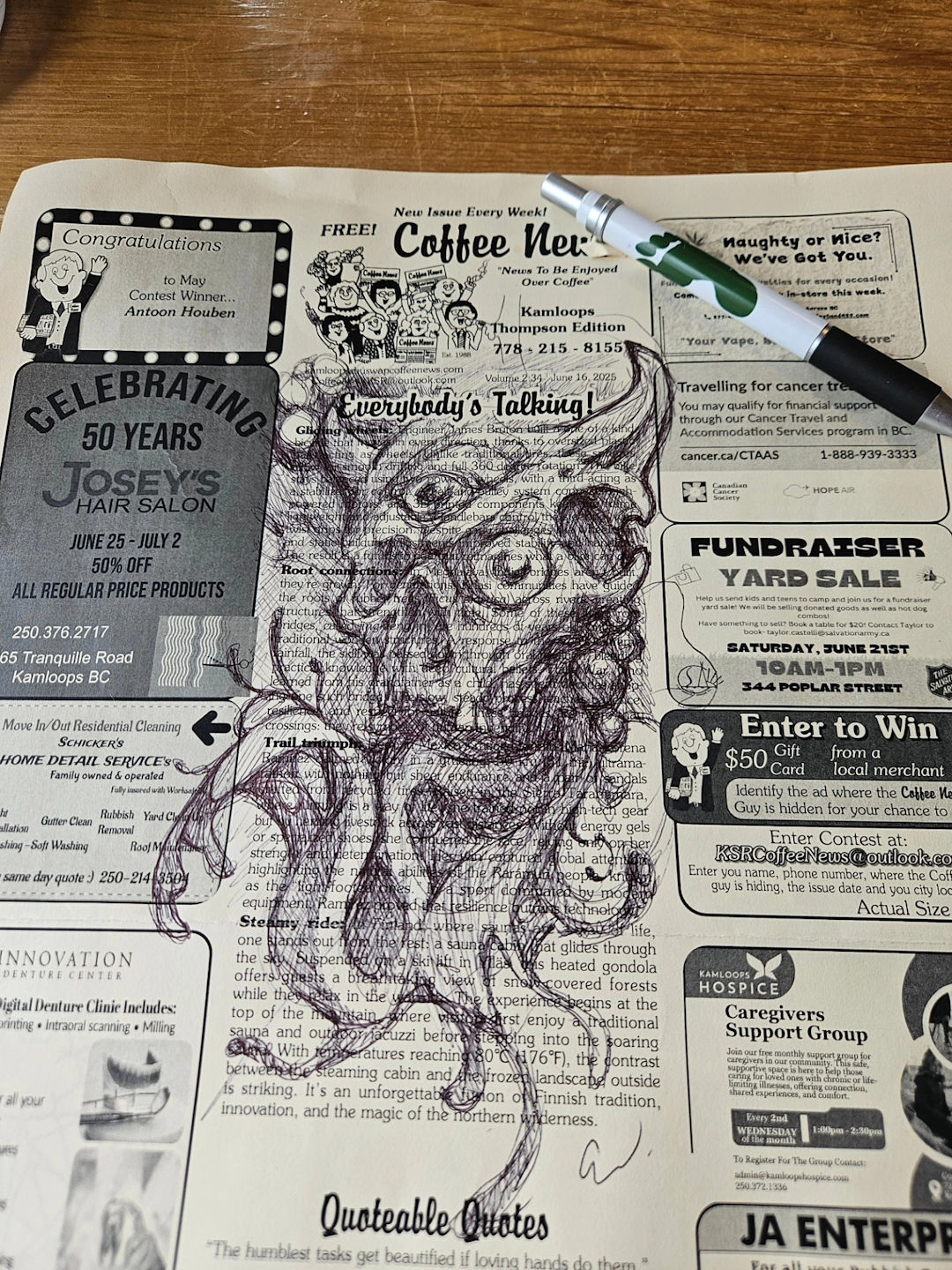 Drawing on Newspaper — Clay Walker Art