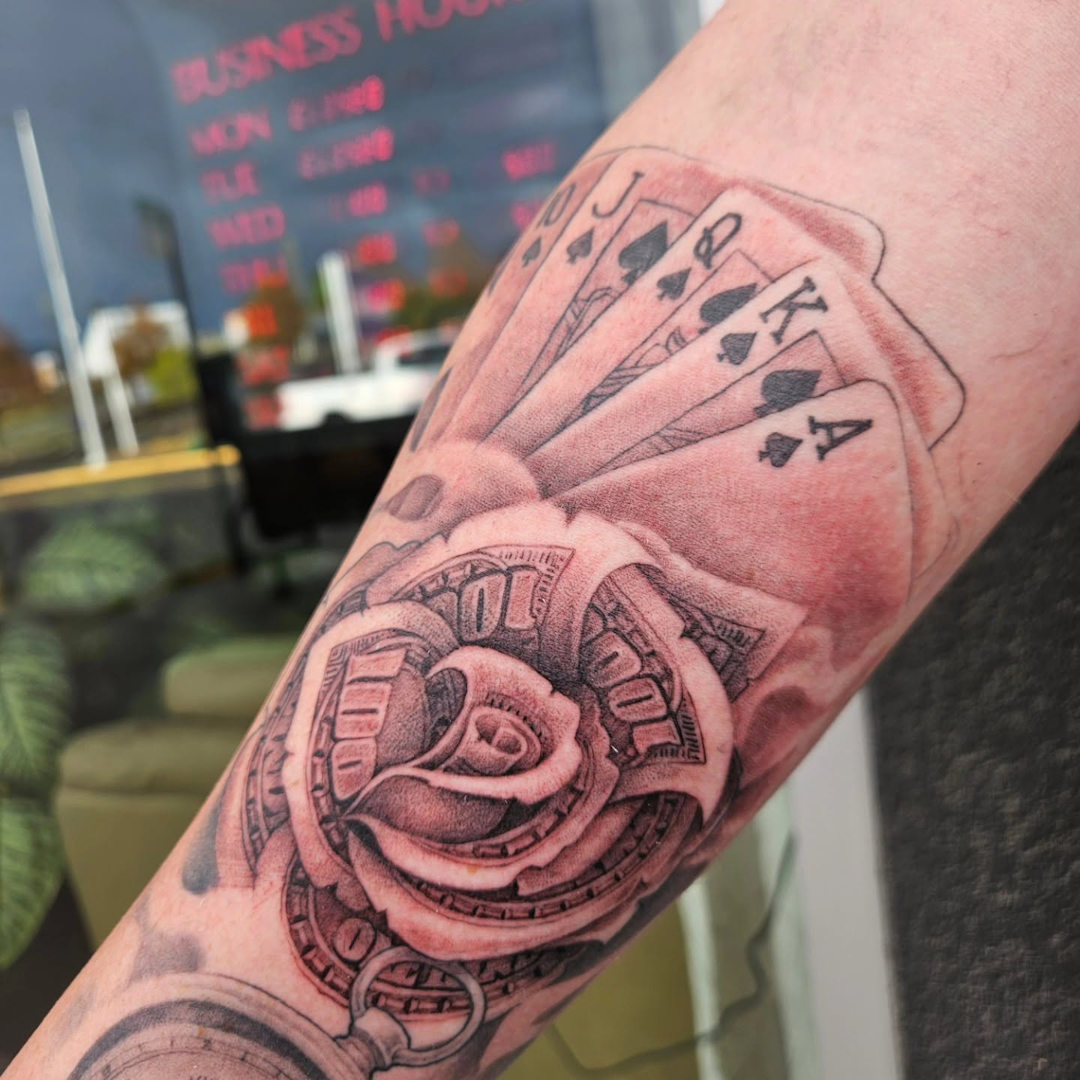 Money Rose & Cards — Clay Walker Tattoo