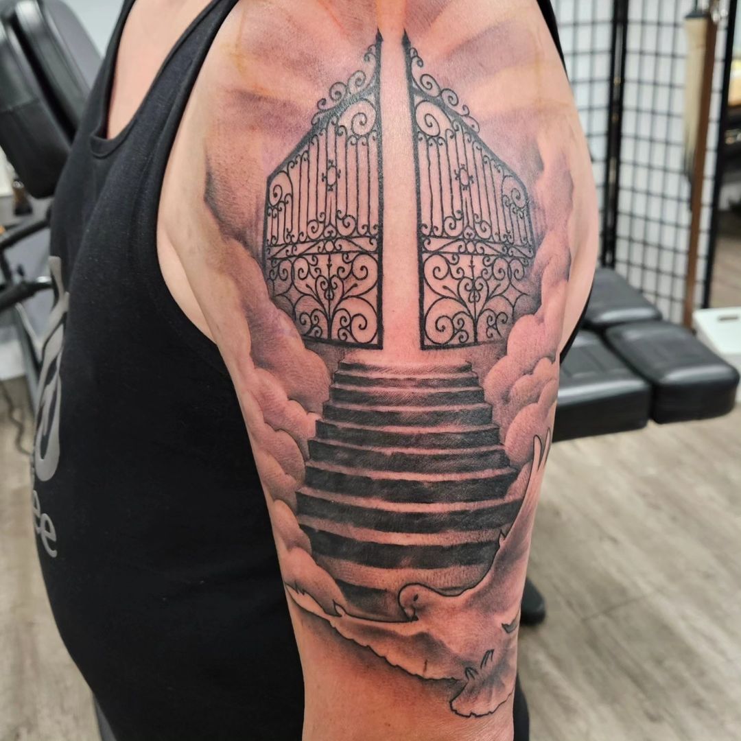 Pearly Gates Upper Sleeve — Clay Walker Tattoo